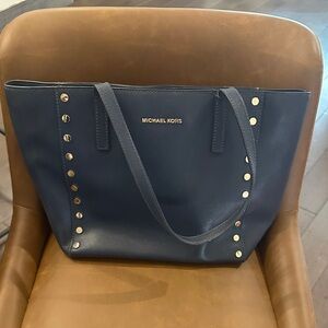 Michael Kors Dark Blue Tote with Gold Studs
